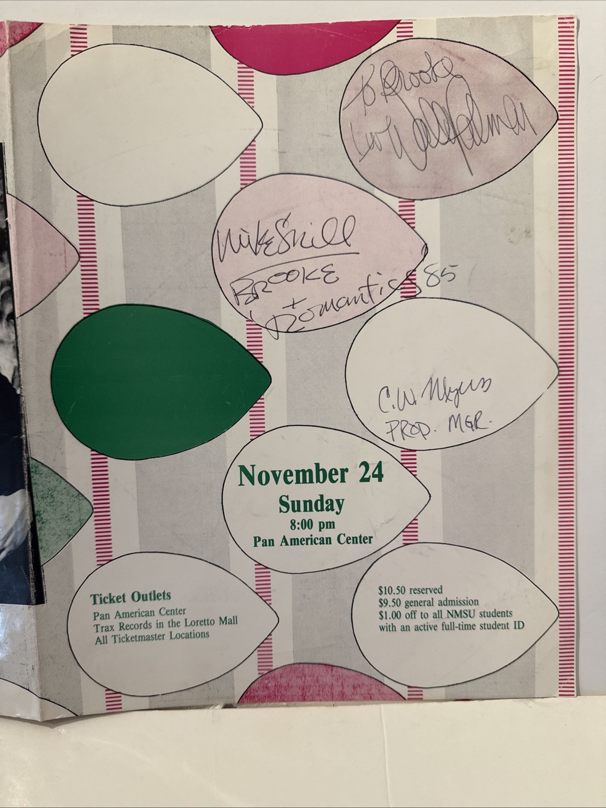 The Romantics 1985 Signed Autographed Tour Poster New Mexico Nov 24