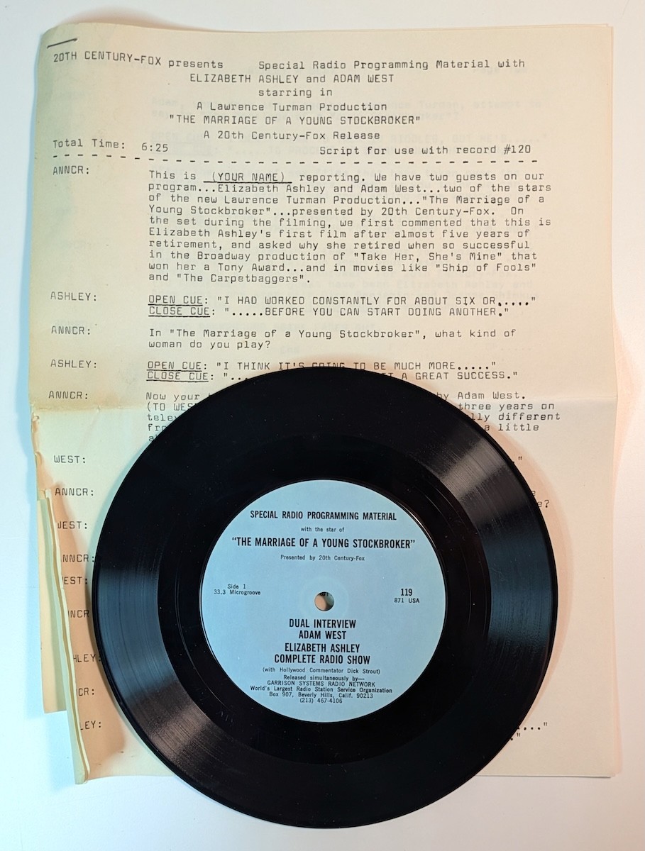 Adam West Marriage Young Stockbroker 7″ Radio Movie Promo 1971 EXC+ W/SCRIPT!