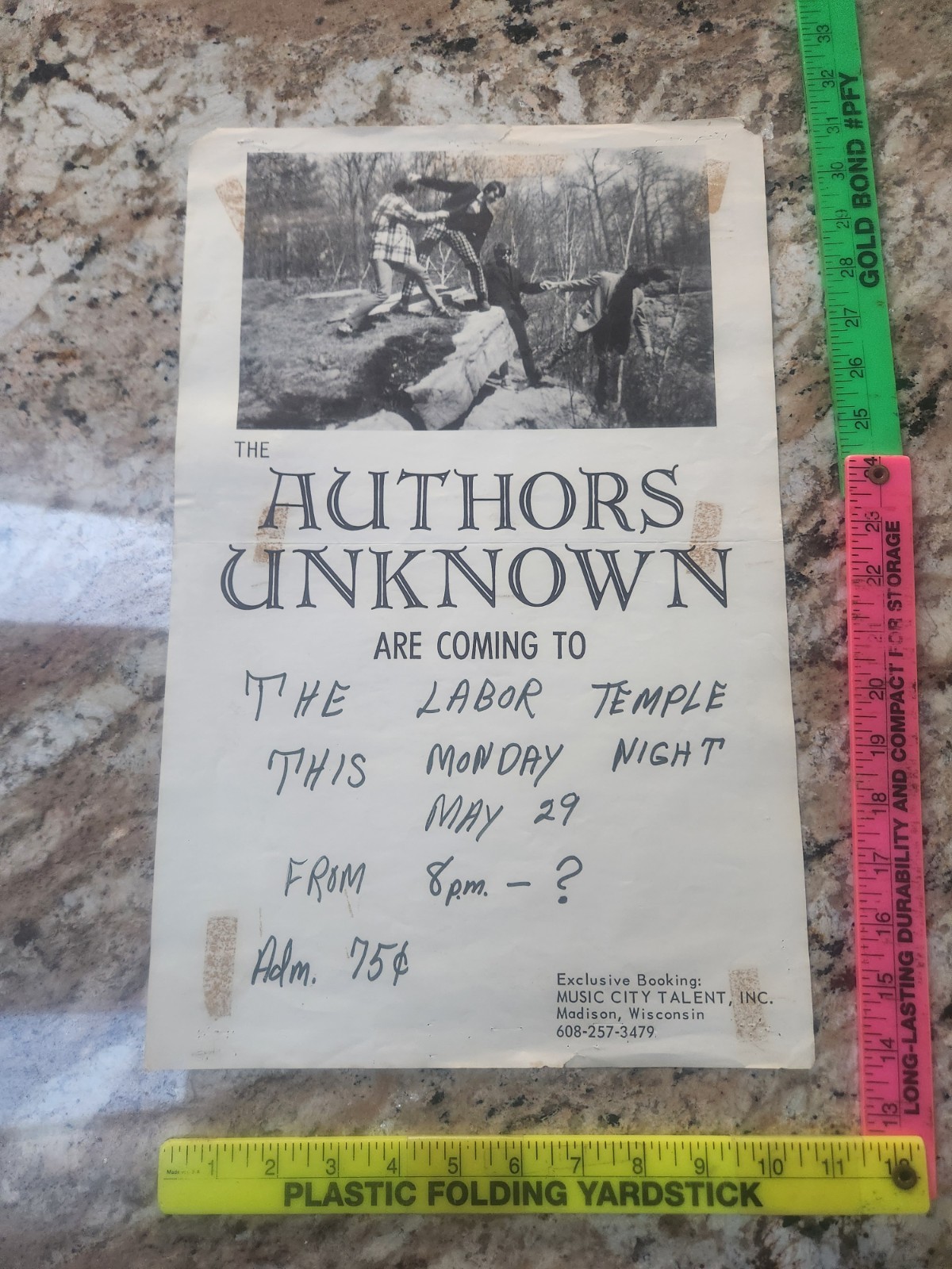 Vtg 1960s Garage Rock Band Poster – The Authors Unknown Midwest/Wisconsin Psych