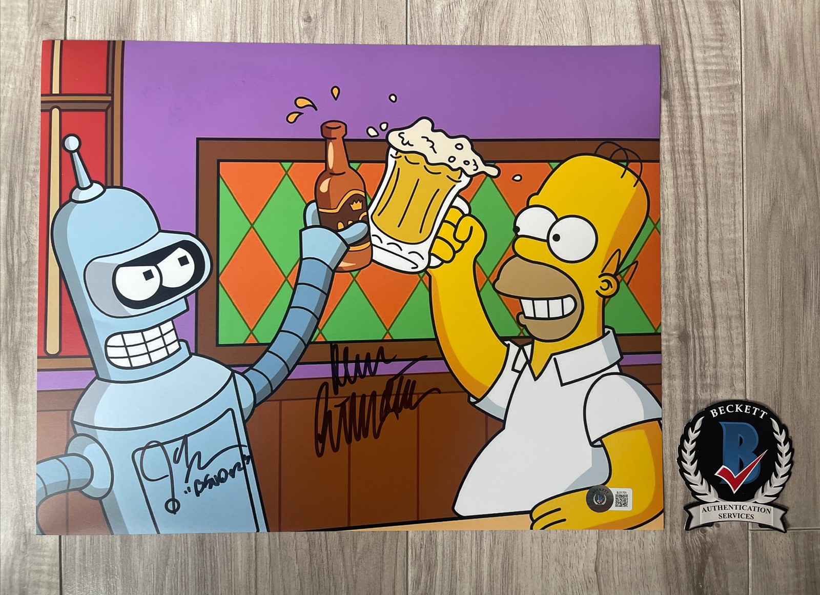 Dan Castellaneta John DiMaggio Signed 11×14 Photo Simpson Futurama Beckett COA