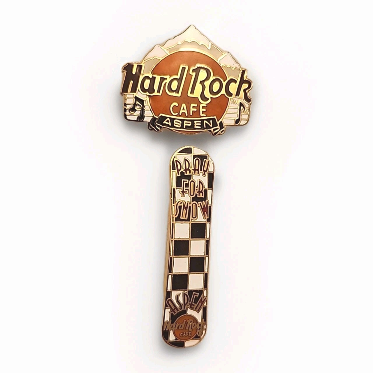 Hard Rock Cafe Aspen Colorado Pin Brooch Set Pray For Snow Mountains Snowboard
