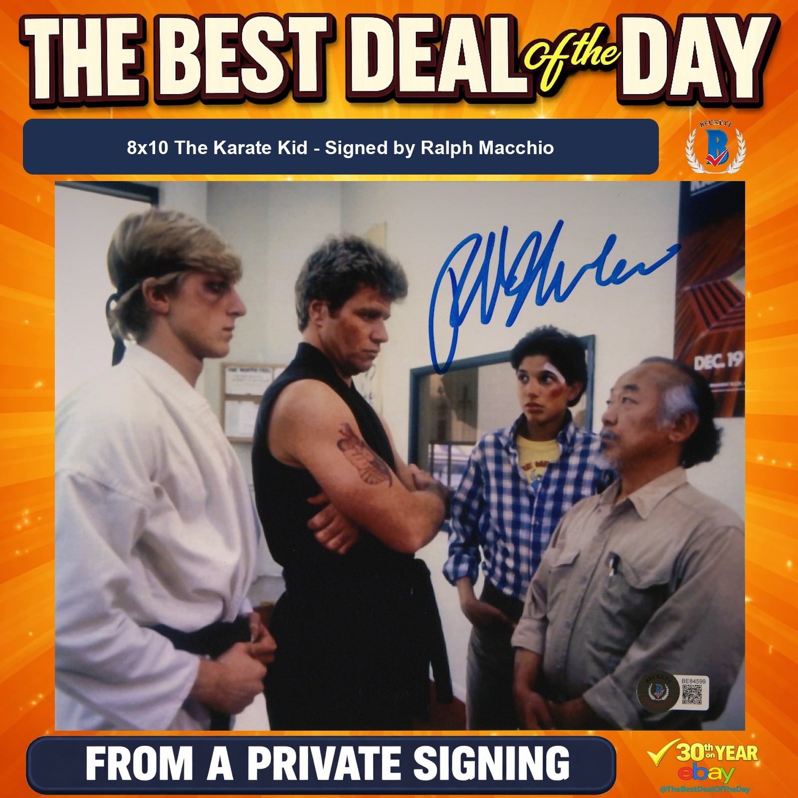 Ralph Macchio Signed 8×10 Photo “Wax On, Wax Off” Beckett COA Private Signing