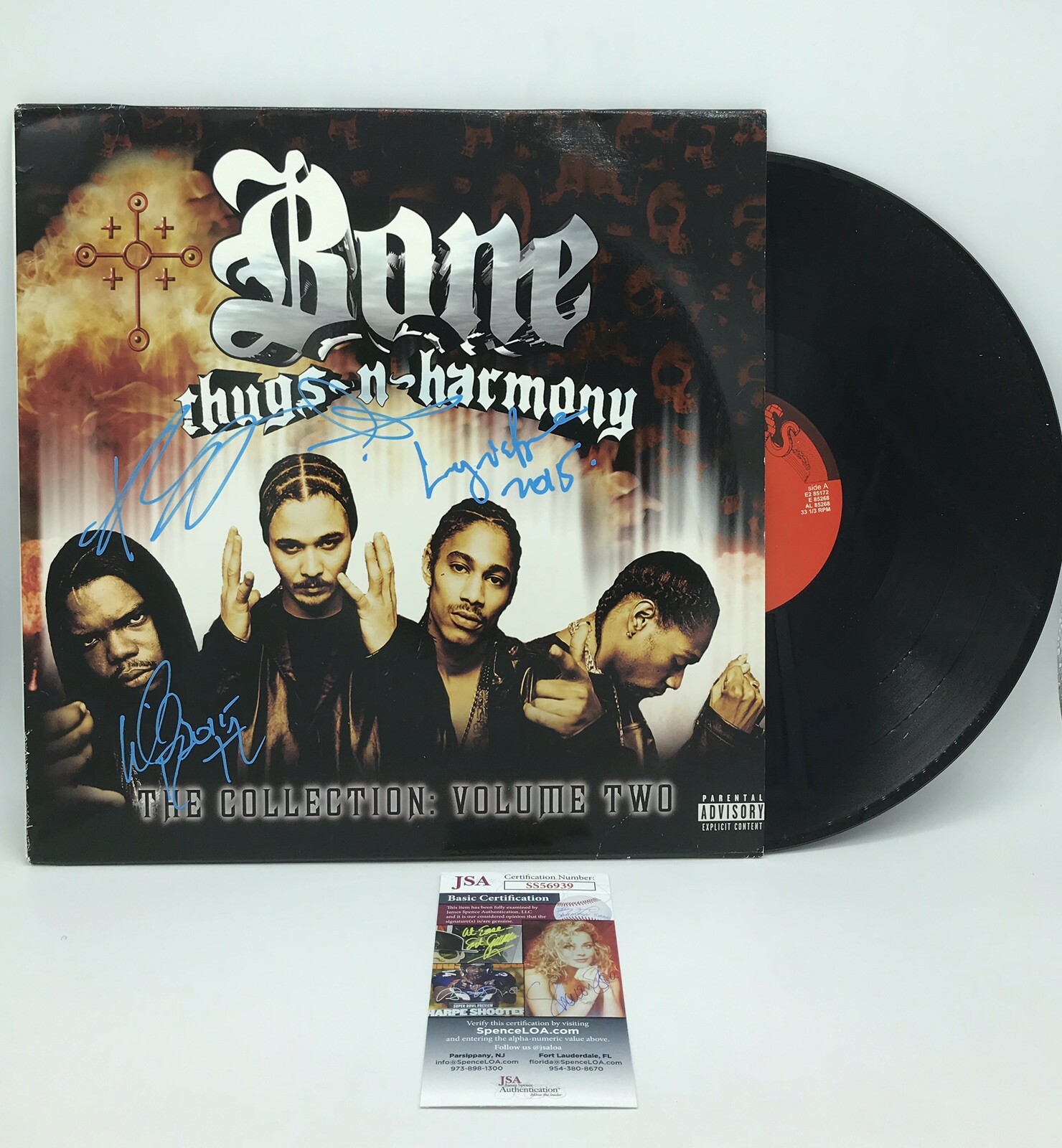 BONE THUGS N HARMONY SIGNED VINYL ALBUM LP JSA COA BIZZY, LAYZIE, WISH & FLESH