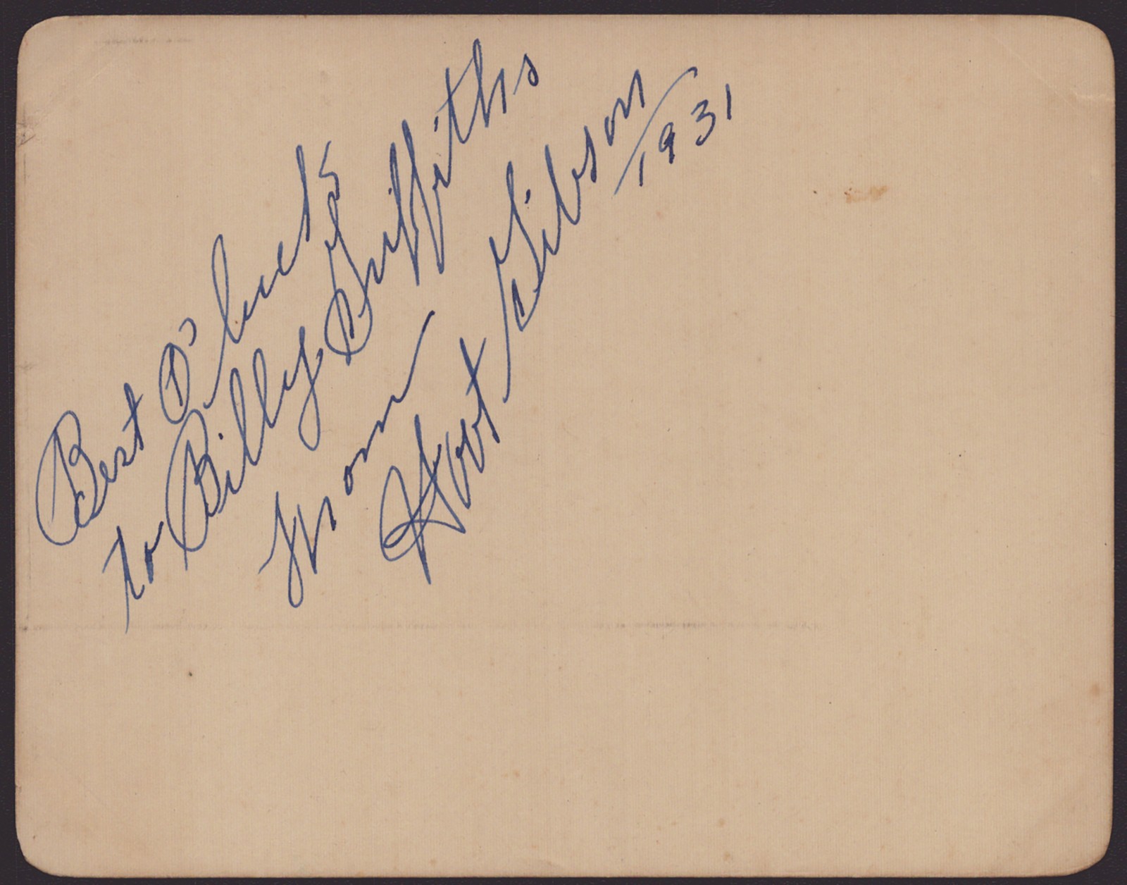 HOOT (EDMUND) GIBSON – AUTOGRAPH NOTE SIGNED 1931