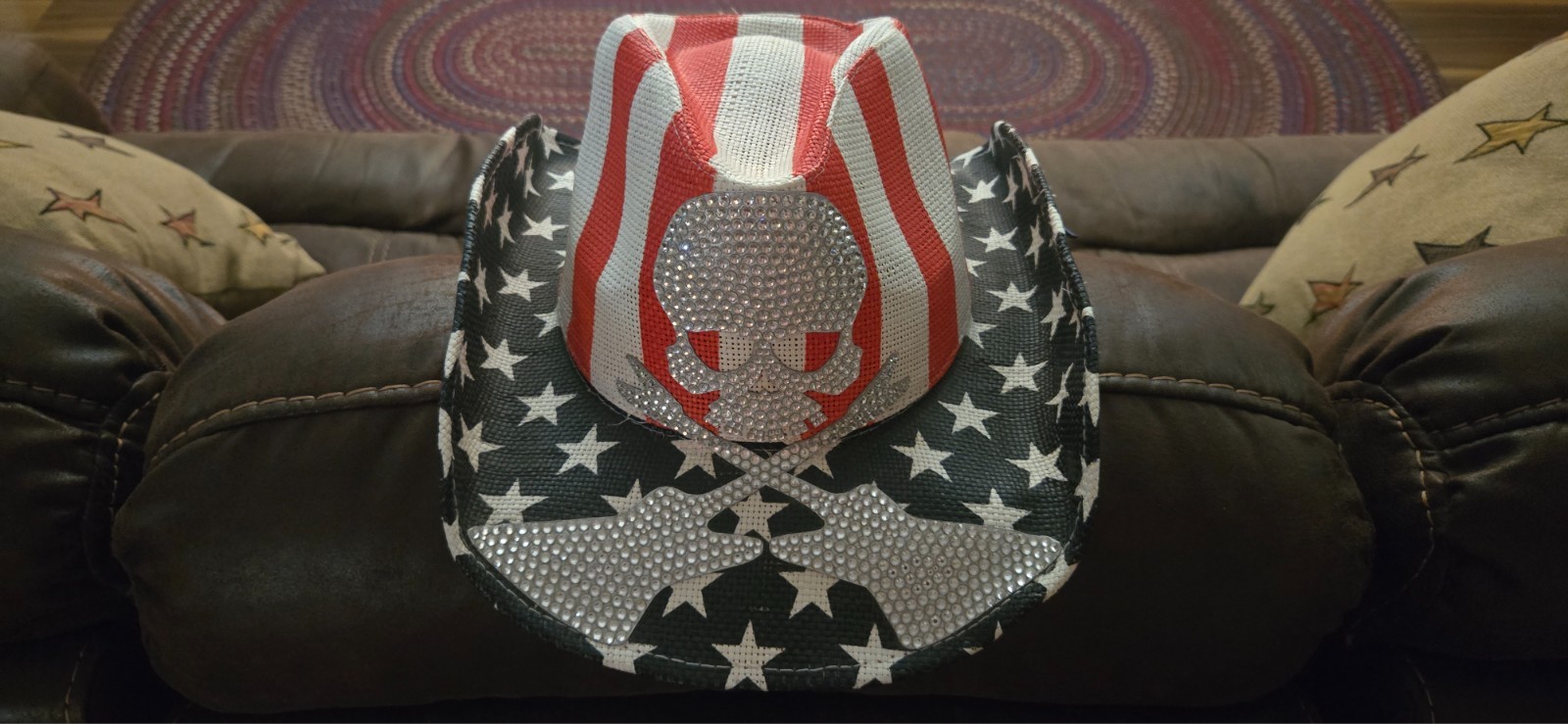 Authentic Bret Michaels Poison Band Charity Signed Peter Grimm Flag Cowboy Hat