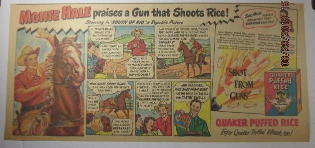 MONTE HALE QUAKER PUFFED RICE CEREAL PREMIUM ADVERTISING 1950 SUNDAY COMICS