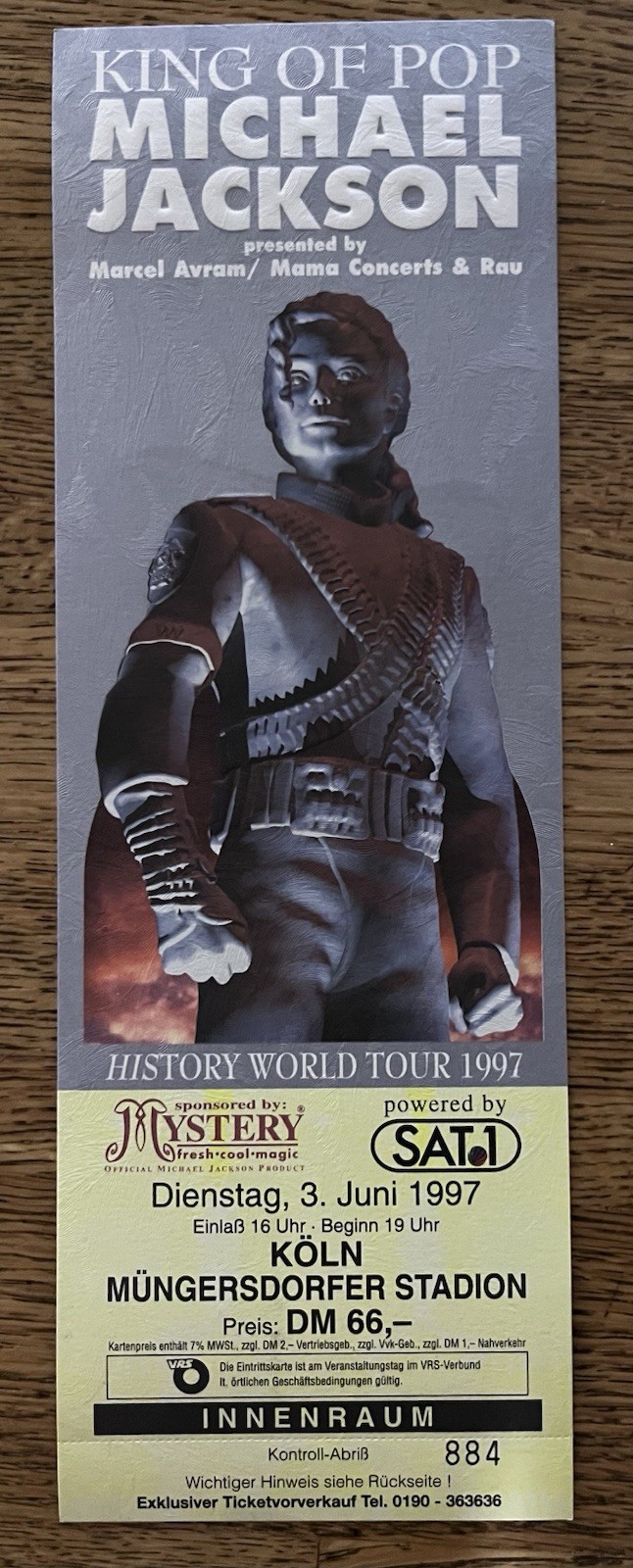 Michael Jackson June 3 1997 Cologne History Tour HUGE Concert Ticket Unused Rare