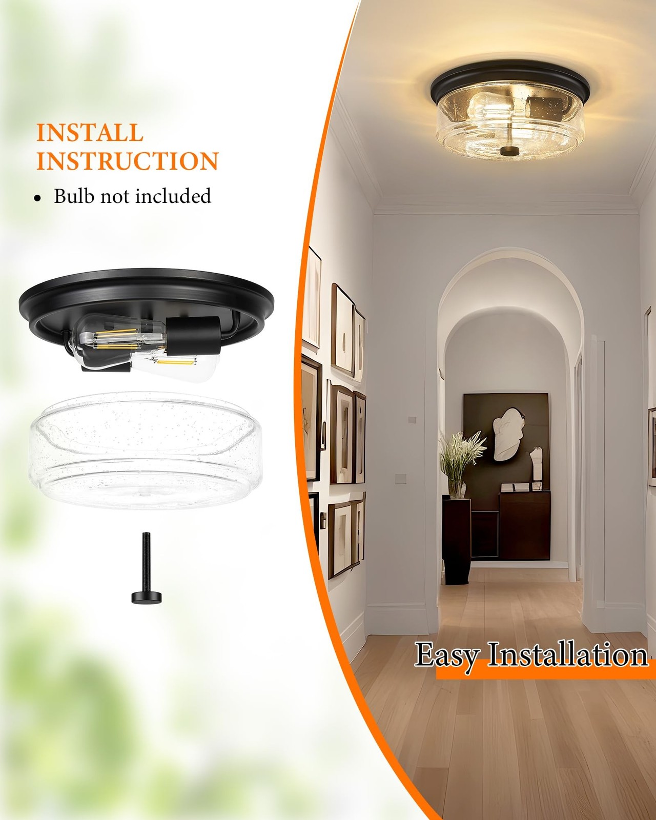 Black Flush Mount Ceiling Light, 12 Inch 2-Light Industrial Farmhouse Light F…