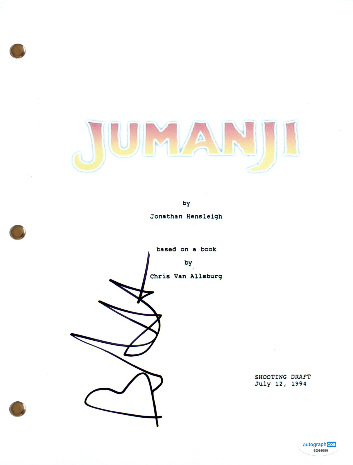 Bonnie Hunt “Jumanji” Signed Autograph Full Movie Script Screenplay ACOA COA