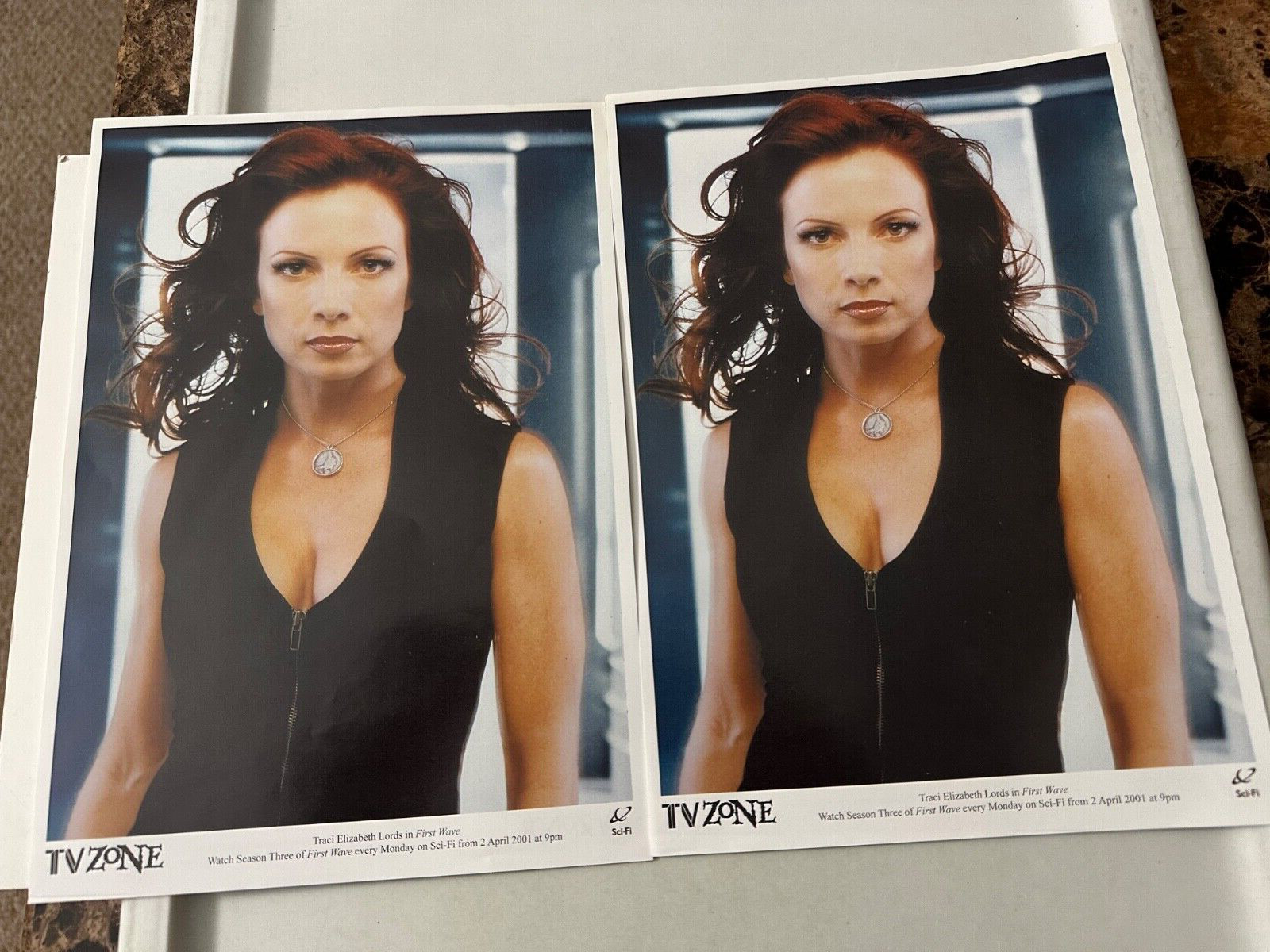TRACI LORDS “First Wave” 8 1/4” x 11 3/4” Double-Sided Photos LOT OF 2 – 2001!