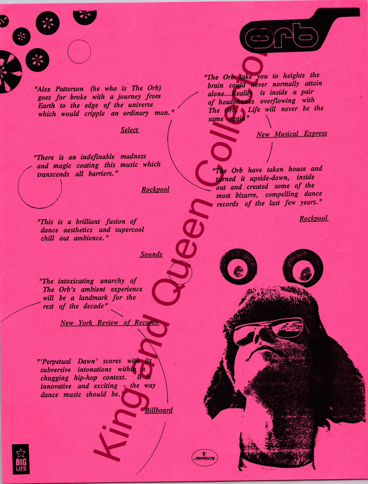 The Orb Original Big Life / Mercury Press Kit One-Sheet Perpetual Dawn