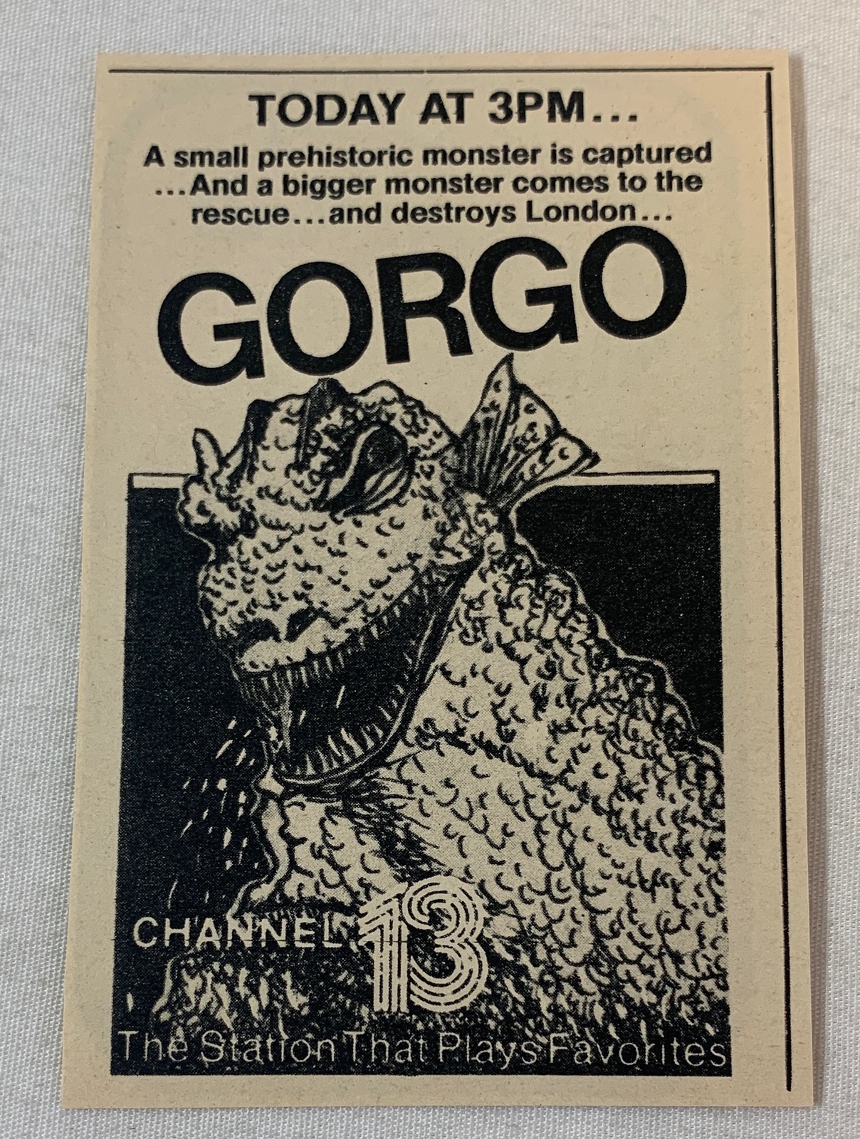 1976 small KCOP tv ad ~ horror movie GORGO
