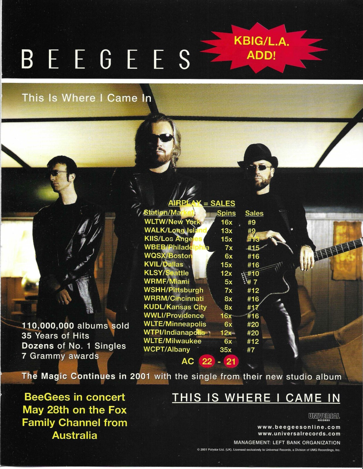 BEE GEES Vintage 2001 This is Where PROMO TRADE AD Poster of Came CD 8.5×11 MINT