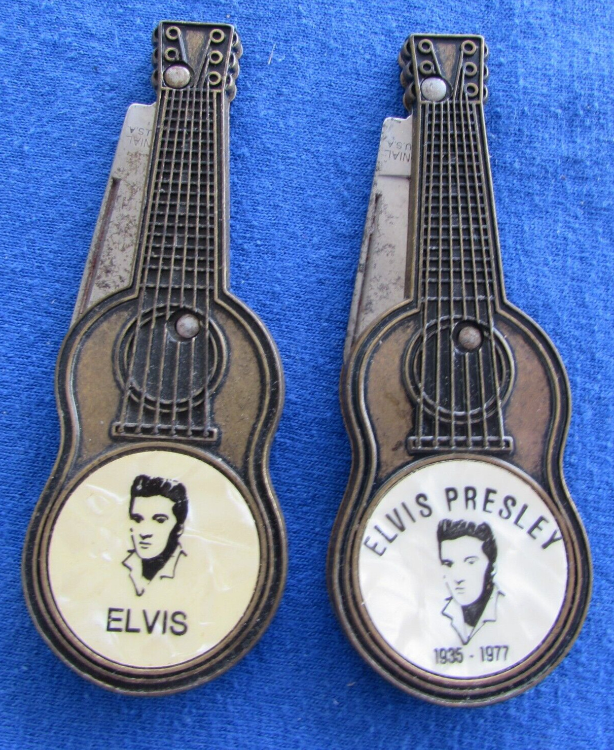 2 Colonial Vintage ELVIS PRESLEY Mother of Pearl Guitar Pocket Knife 1935-1977