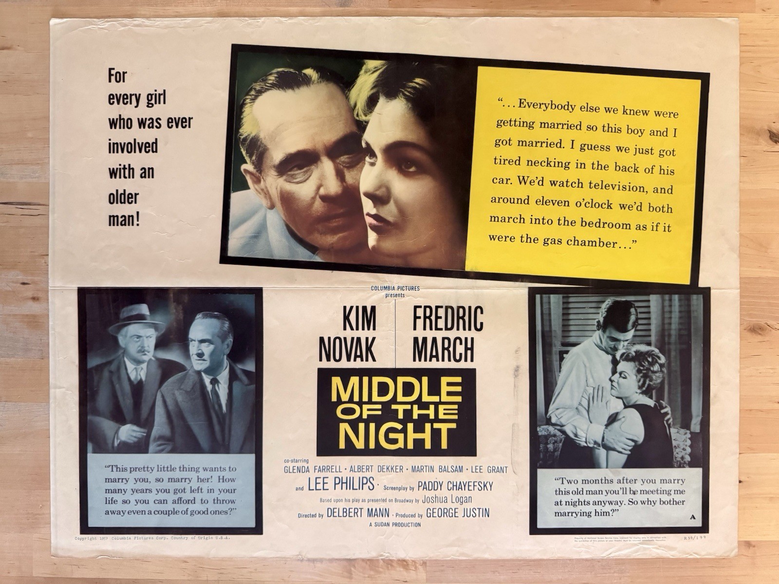 MIDDLE OF THE NIGHT R59 1/2sh Movie Poster Kim Novak Frederic March 22×28