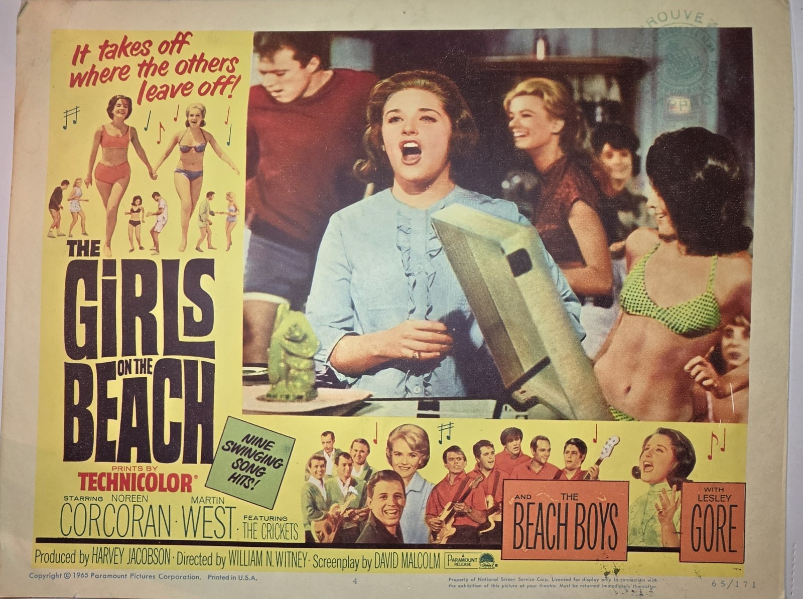 1965 Girls On The Beach Lobby Card Beach Boys Lesley Gore