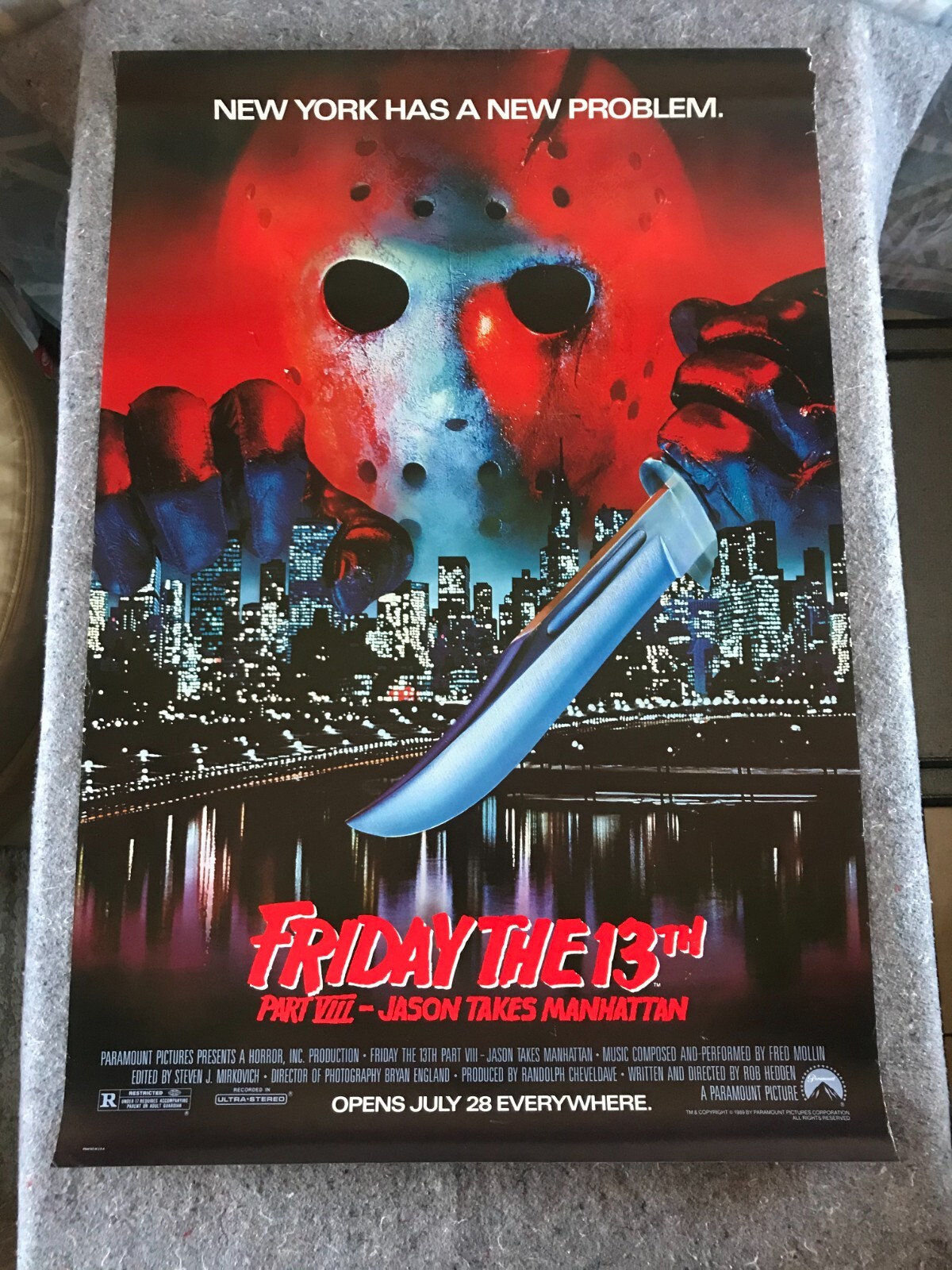 FRIDAY THE 13TH PART VIII 1989 ORIGINAL MOVIE POSTER 27″x40 1/4″ (F/VF-) ROLLED