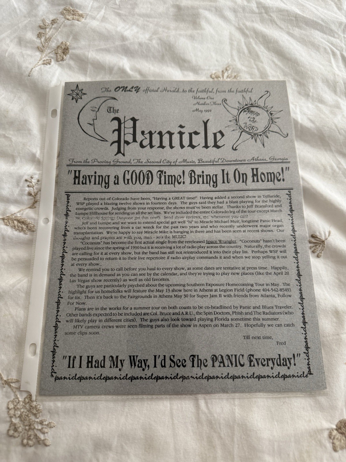 The Panicle Volume 1 #3 May 1992 Widespread Panic Fan Newsletter RARE See Pics!