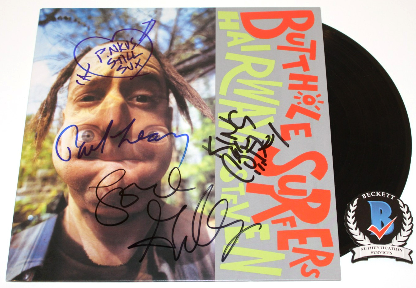 BUTTHOLE SURFERS SIGNED ‘HAIRWAY TO STEVEN’ VINYL RECORD ALBUM LP BECKETT COA X4