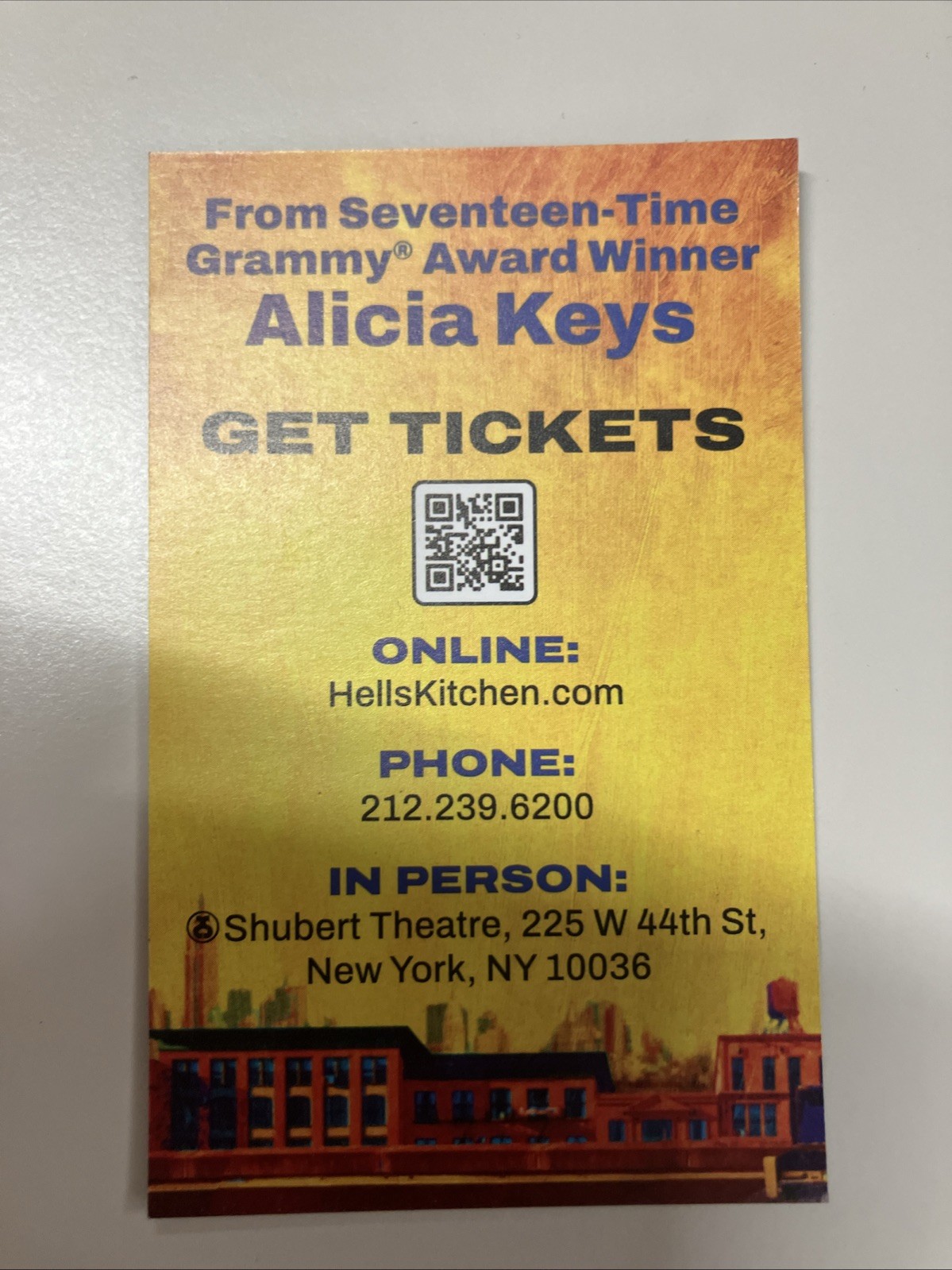 Hell’s Kitchen Mini Card Collectible Musical 2 1/2 X 4 Inches Approximately Last