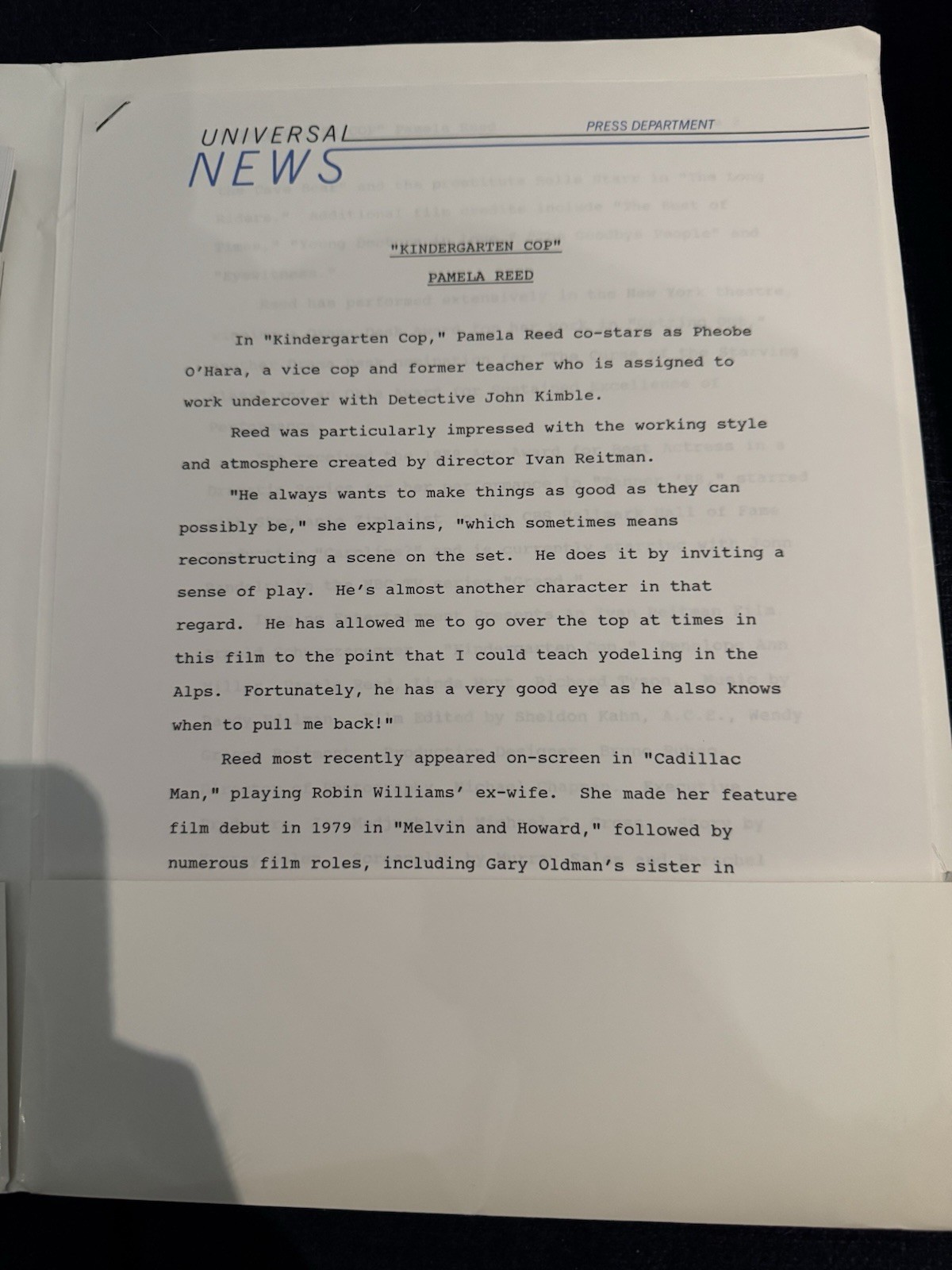 Kindergarten Cop Press Kit – Arnold Schwarzenegger, Dir. Ivan Reitman