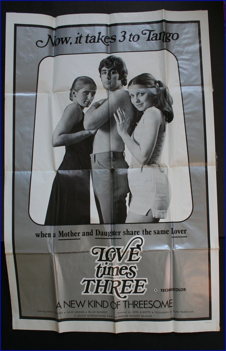 1970s LOVE TIMES THREE ONE SHEET MOVIE POSTER 41 X 27 INCHES, BOGUS