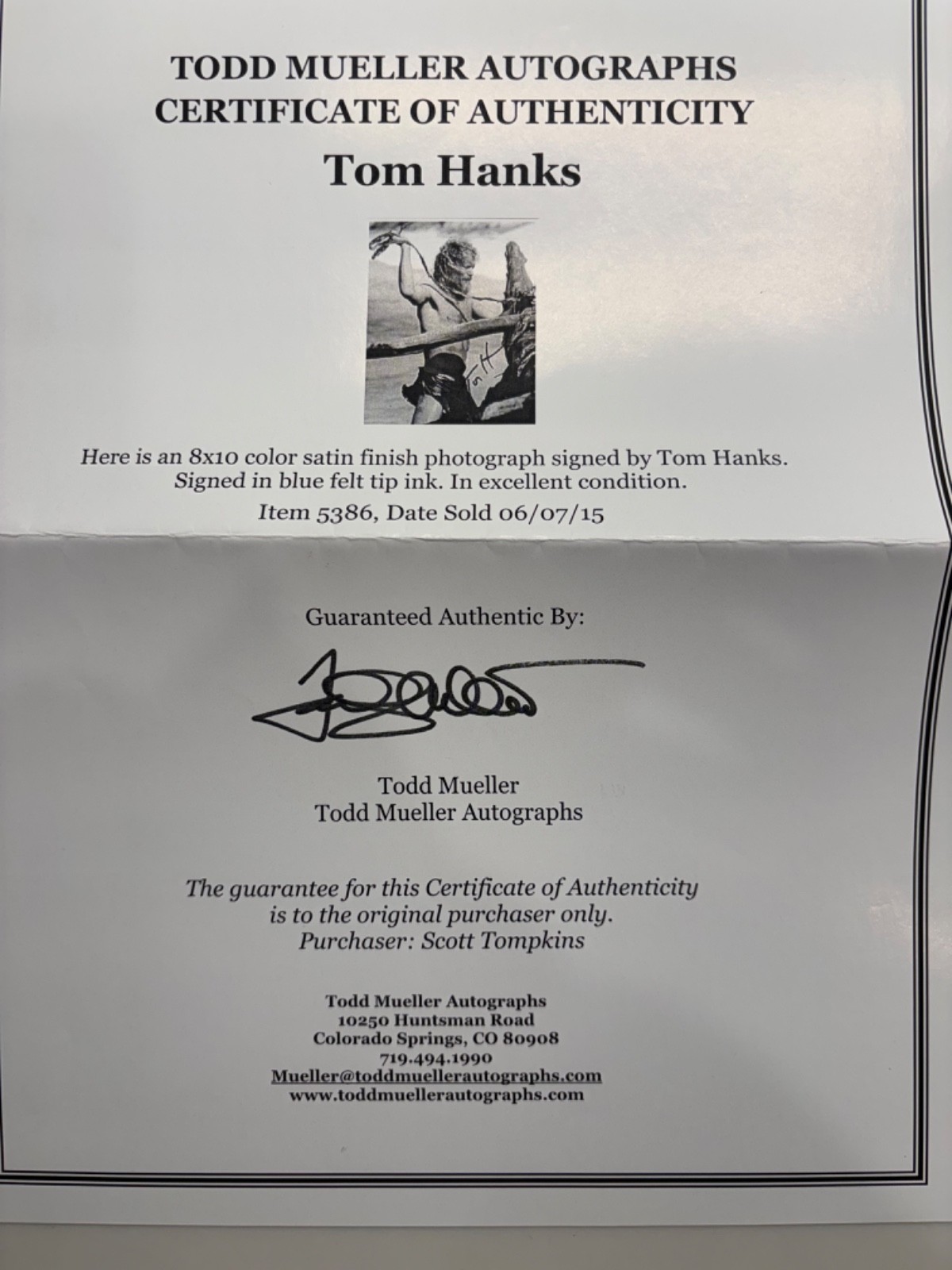 Tom Hanks signed photo from Castaway…coa from todd mueller