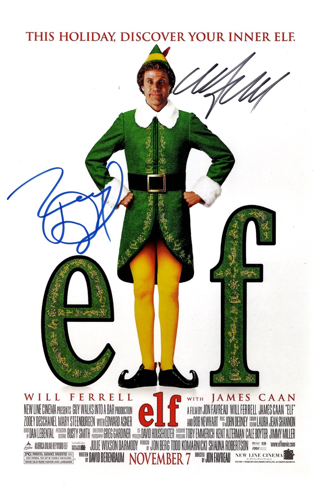 ELF Signed Poster 11×17 Will Ferrell and Zooey Deschanel