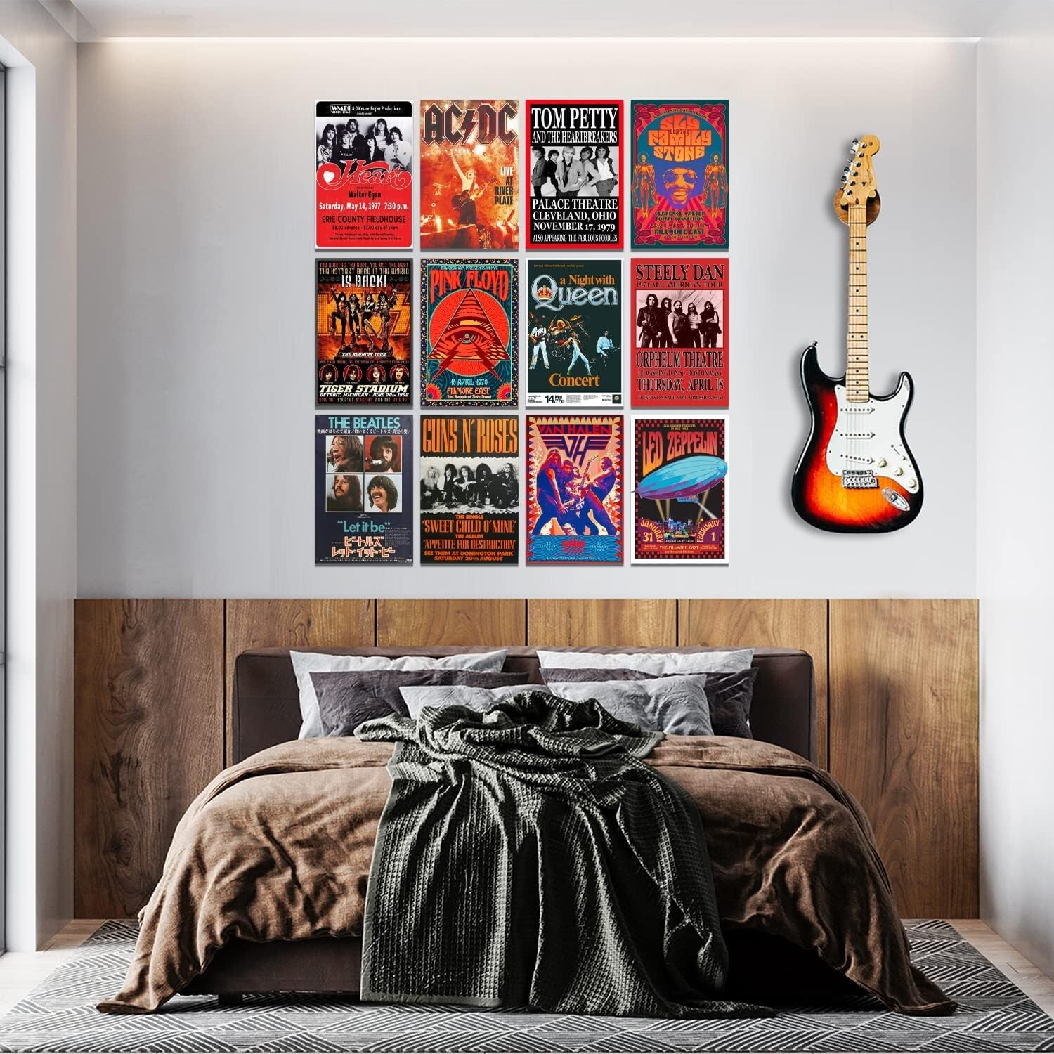 Set of 12 Vintage Rock Band Posters – 7.8×11.8 Retro Wall Art for Music Lovers