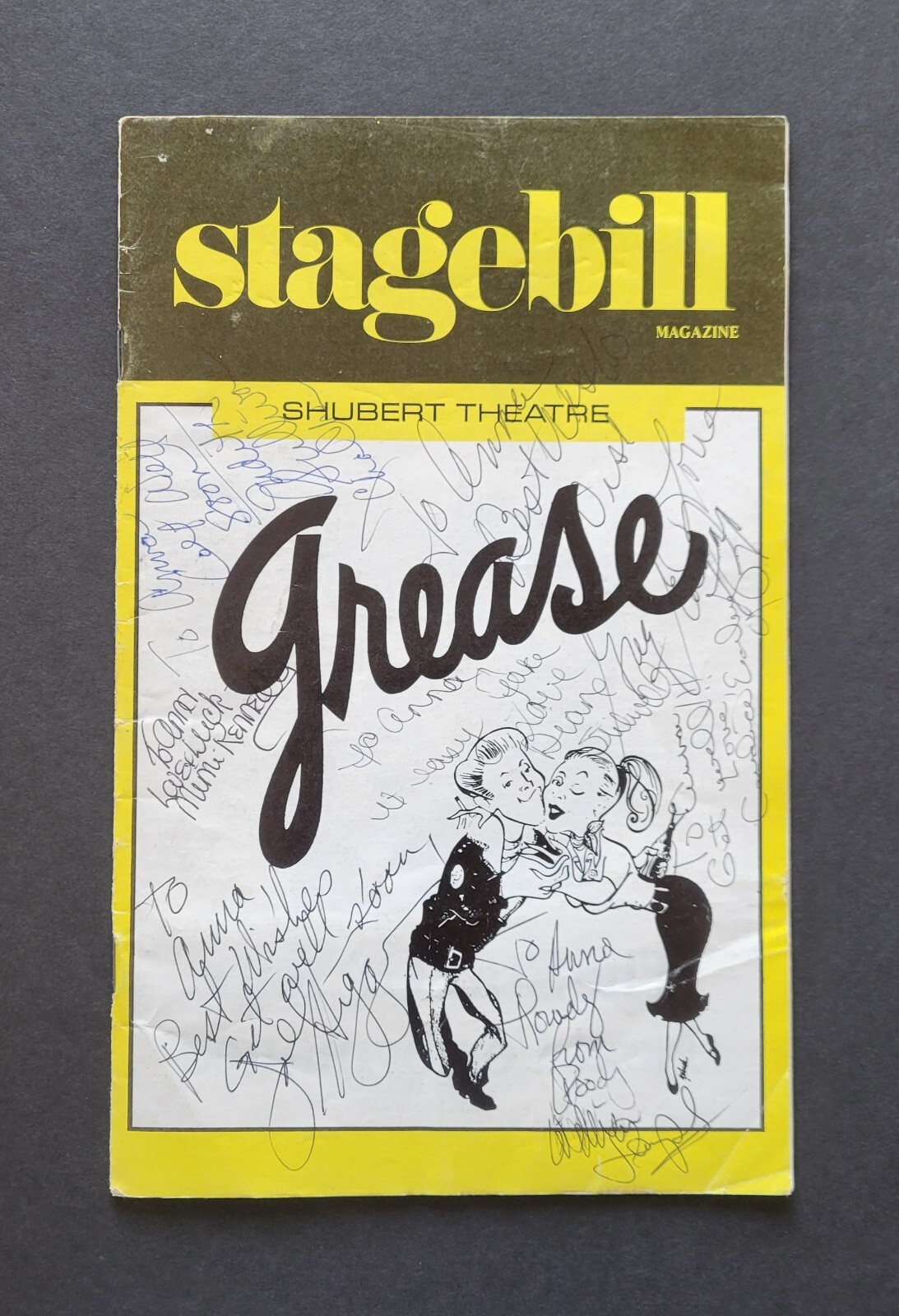 1974 Grease signed Shubert Theatre Stagebill Magazine 8 cast members