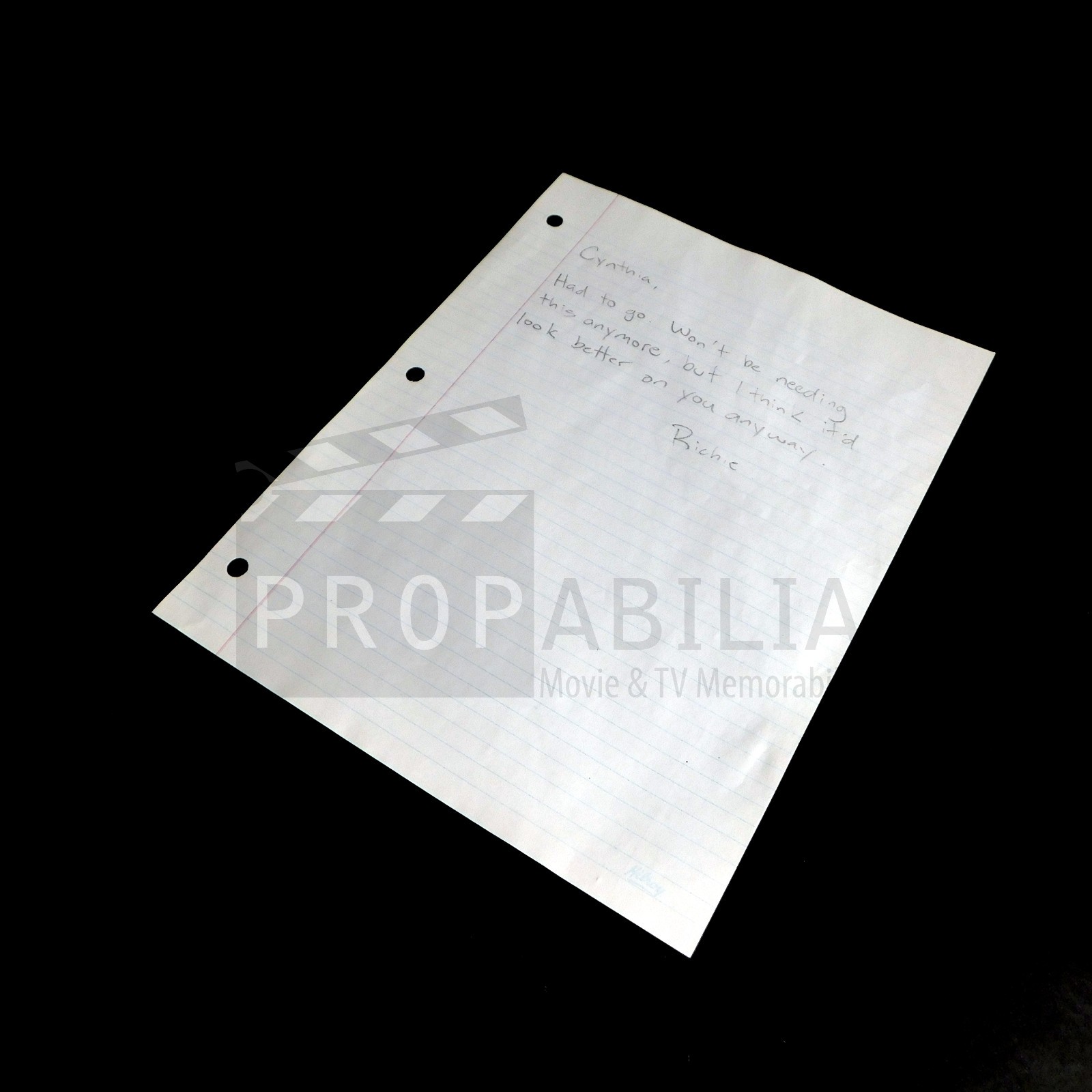 GREASE RISE OF THE PINK LADIES Richie Note for Cynthia Original Prop (0060-8705)