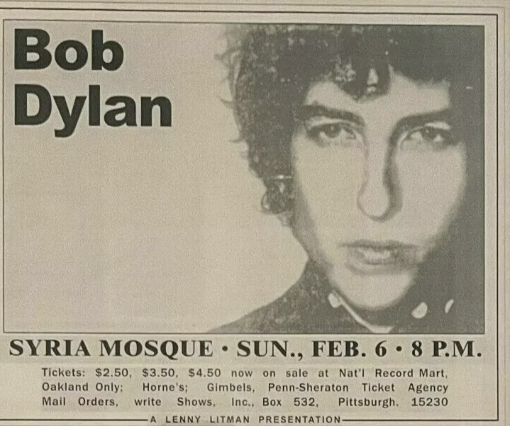 BOB DYLAN 1966 USED CONCERT TOUR TICKET STUB SYRIA MOSQUE Zimmerman Ephemera