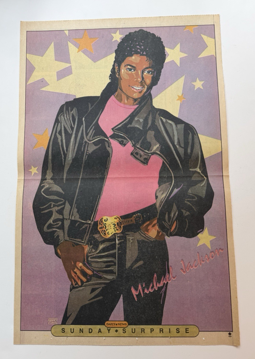 VINTAGE– MICHAEL JACKSON -NY DAILY NEWS COMICS CENTERFOLD POSTER SUNDAY SURPRISE