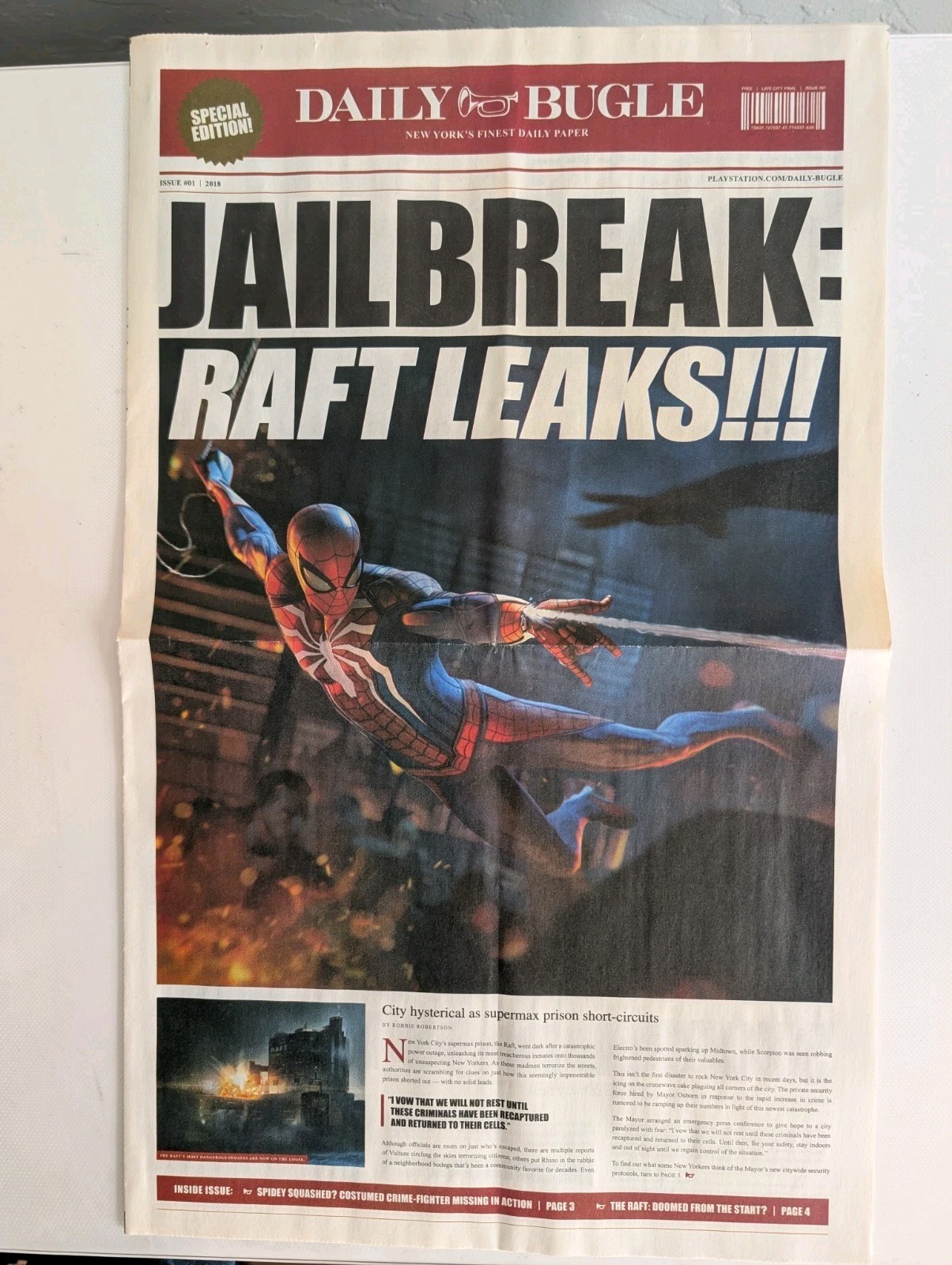 Marvel Spider-Man E3 2017 Sony PS4 Game Promo Daily Bugle Newspaper Collectible