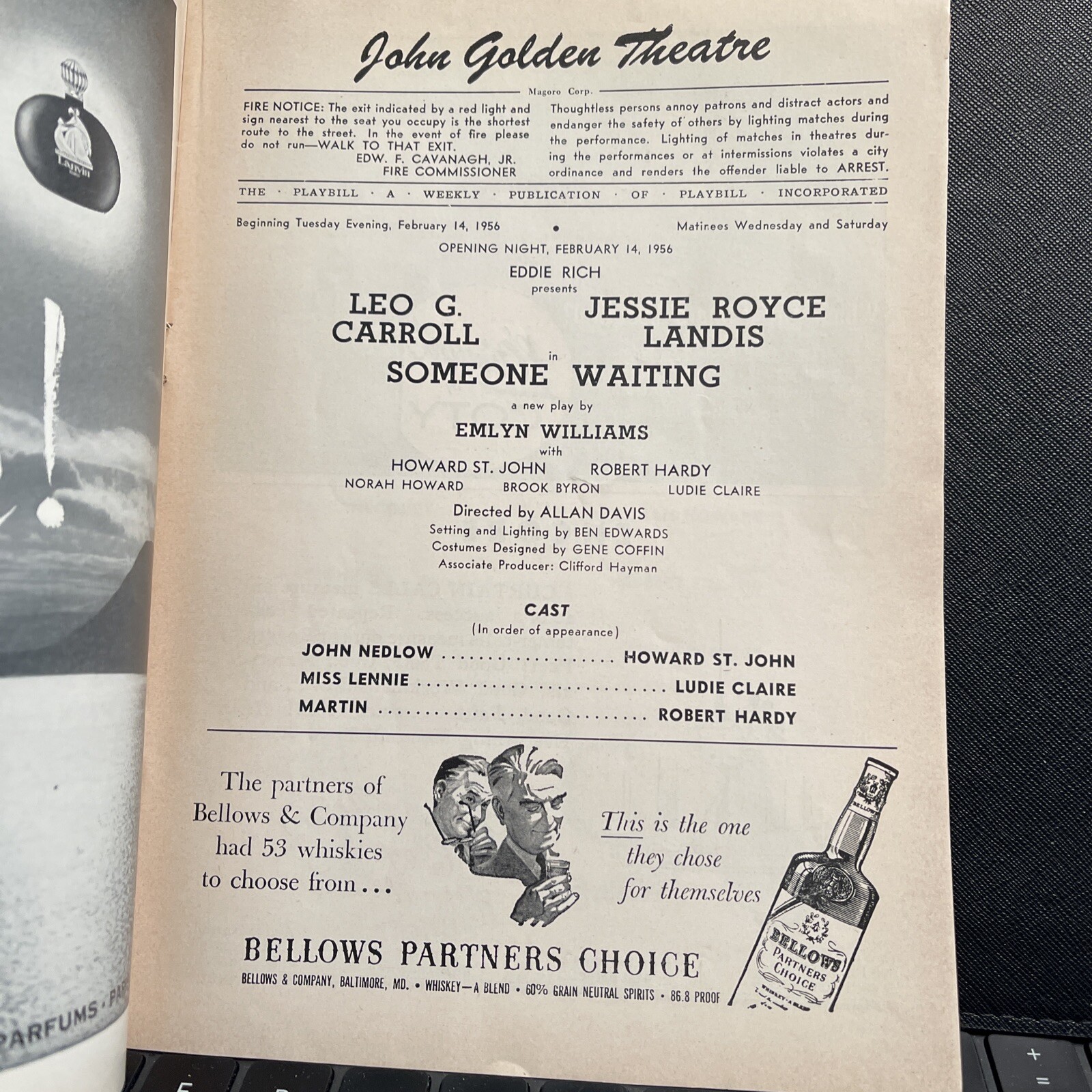 Someone Waiting Opening Night Playbill – February 14, 1956 – John Golden Theatre
