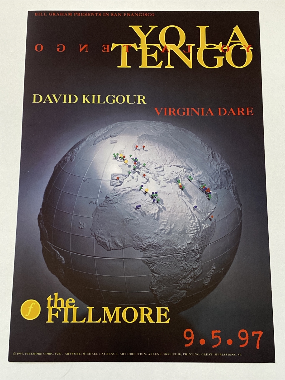 Yo La Tengo Globe Trotting Original Concert Poster 1995 San Francisco Fillmore