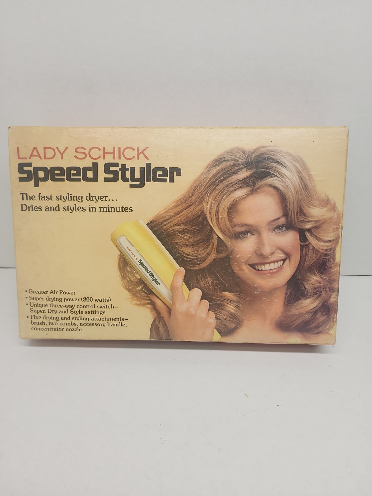 Farrah Fawcett Lady Schick Speed Styler hair dryer box – Charlie’s Angels star