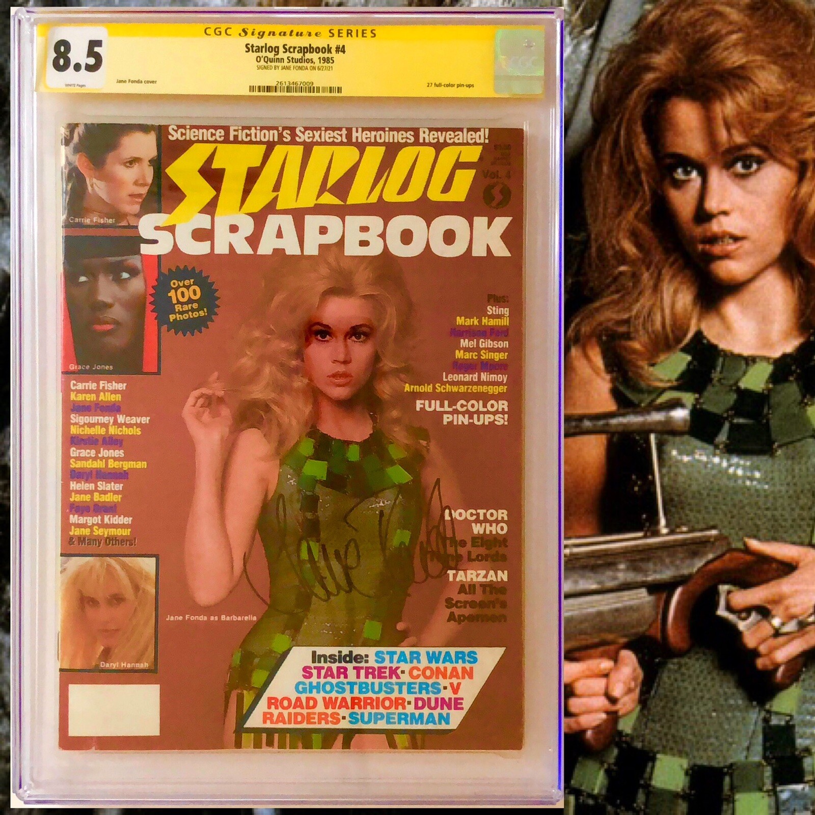 CGC 8.5 SS Starlog Scrapbook #4 signed by Jane Fonda 1985 Barbarella White Pages