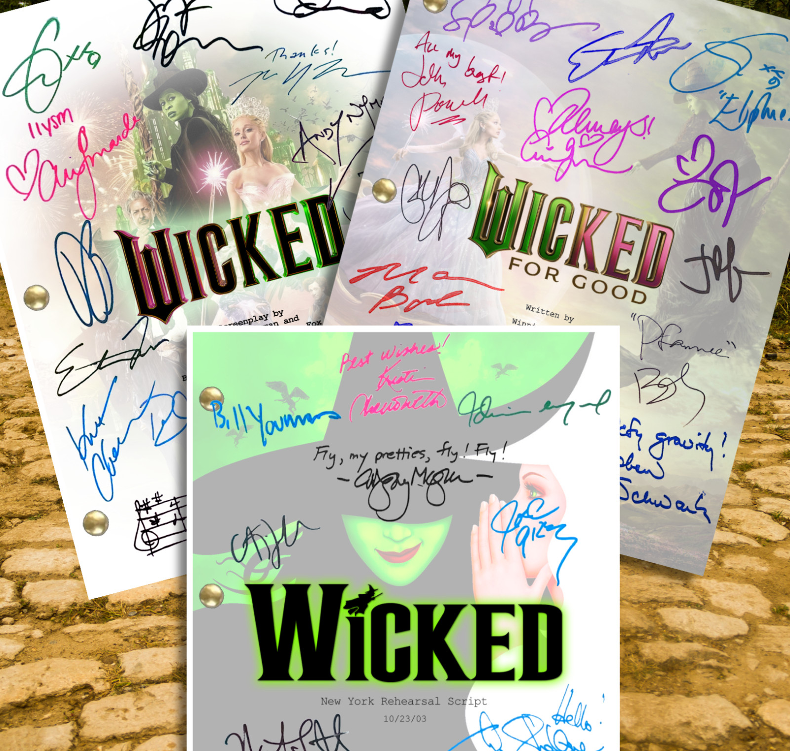 Wicked, Wicked For Good & Wicked Musical Scripts Signed Autograph Reprints
