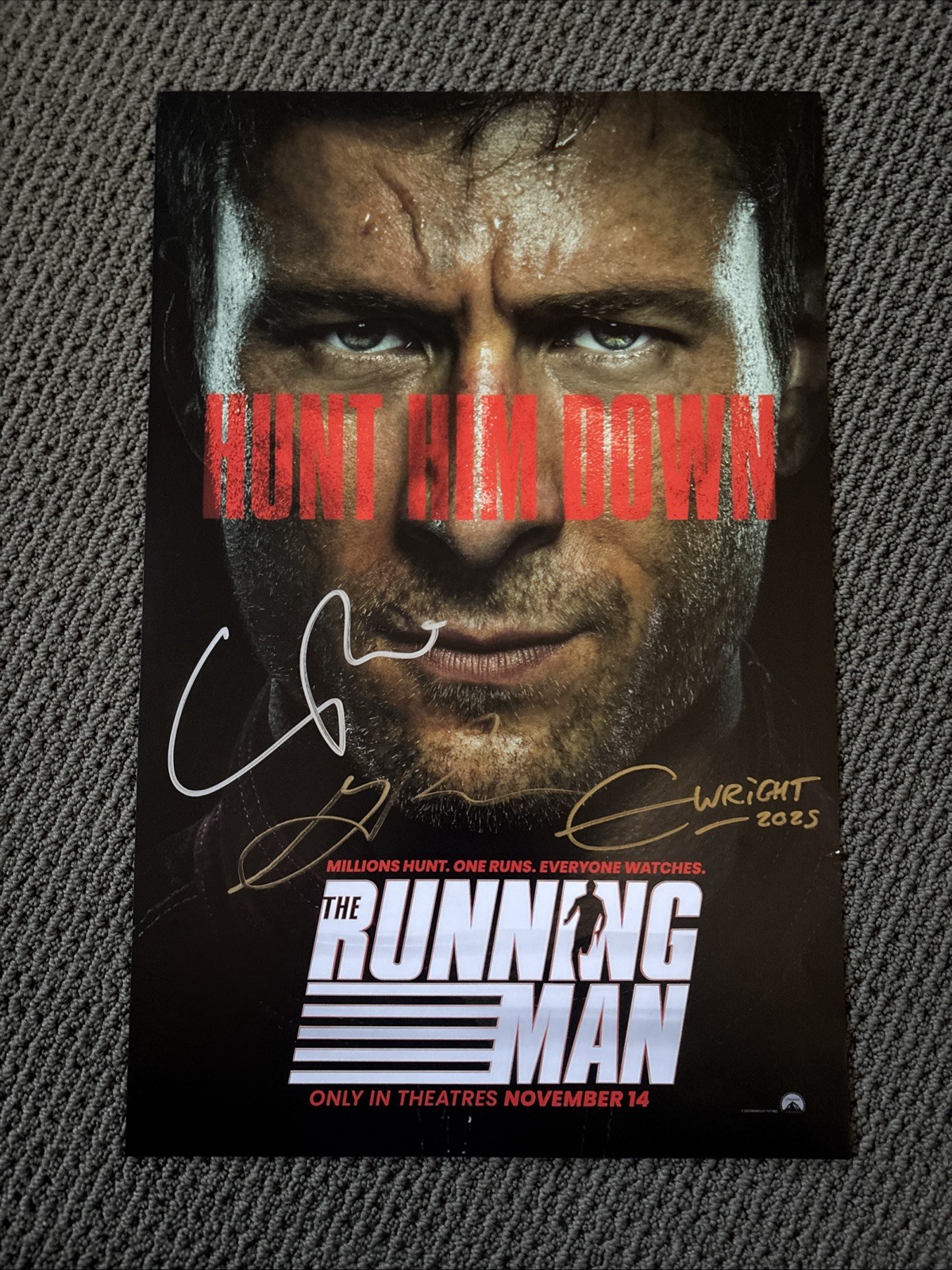NYCC 2025 The Running Man 11 X 17 Poster Glen Powell Pace Wright Cast Signed