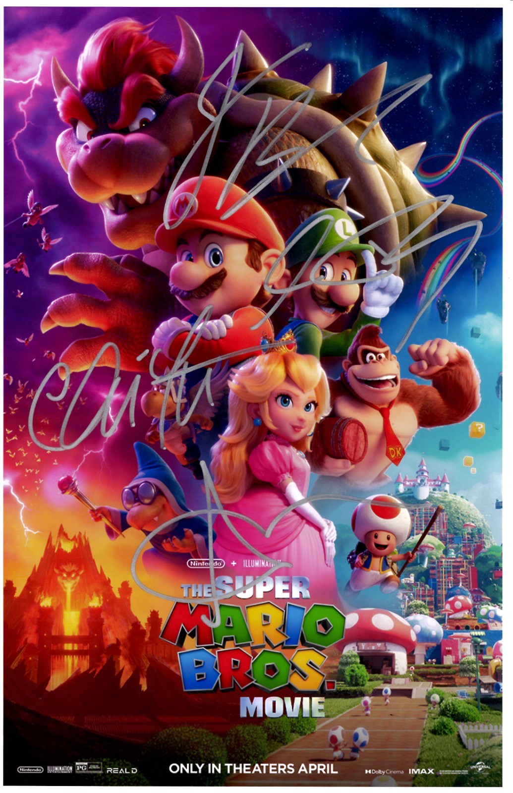 THE SUPER MARIO BROS MOVIE Signed Poster 11×17 Chris Pratt, Jack Black, Charlie
