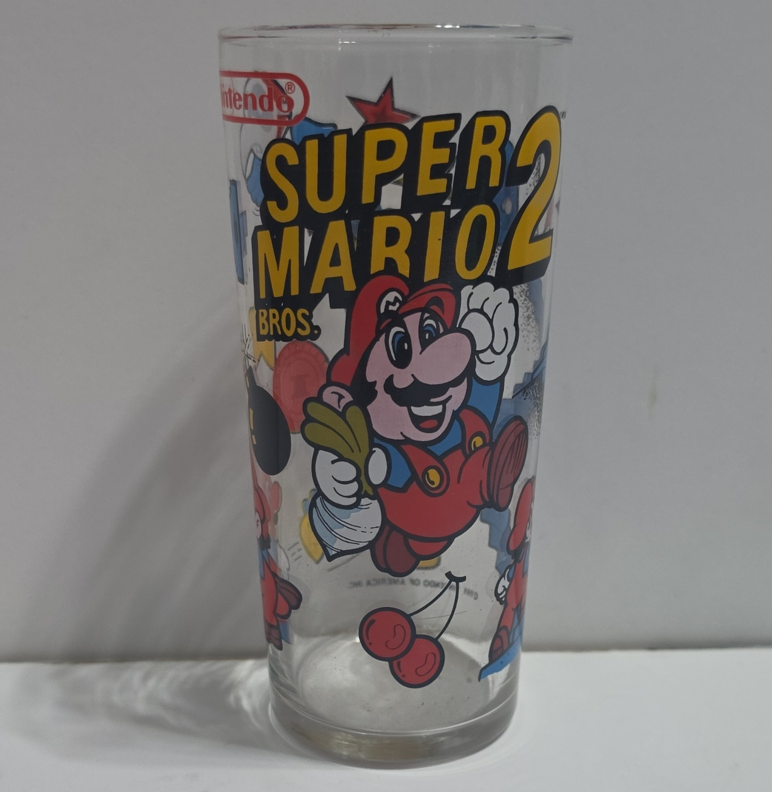 Vintage Rare Nintendo Super Mario Bros. 2 Mario Collectible Drinking Glass 1989