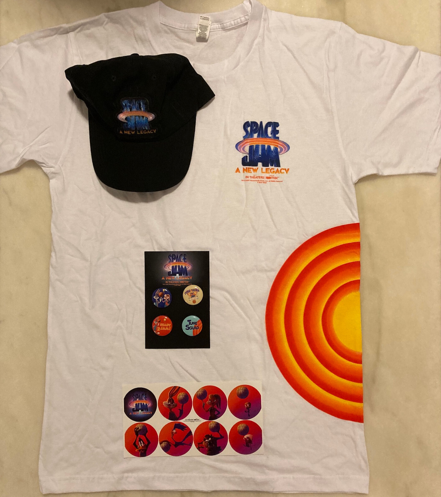 SPACE JAM A NEW LEGACY 2021 Promo Items: Shirt, Hat, Pin Buttons, Stickers; NEW