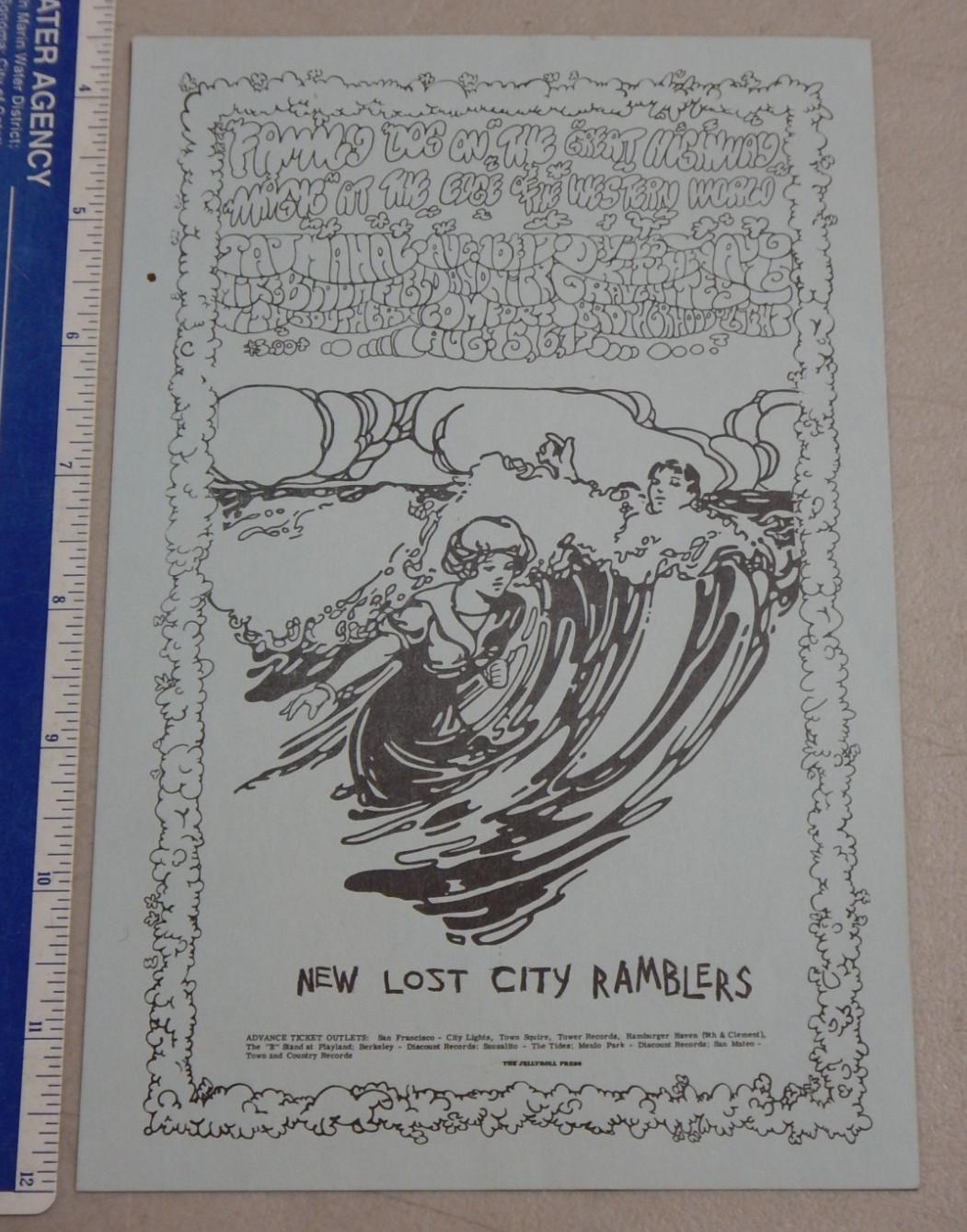 RARE 1969 TAJ MAHAL, MIKE BLOOMFIELD FAMILY DOG GREAT HIGHWAY CONCERT HANDBILL