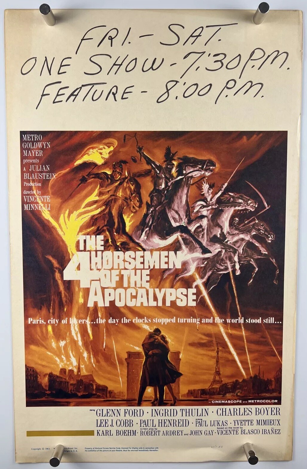 4 HORSEMEN OF APOCALYPSE Movie Poster (Fine) 1961 WW2 Nazi Germany WC315