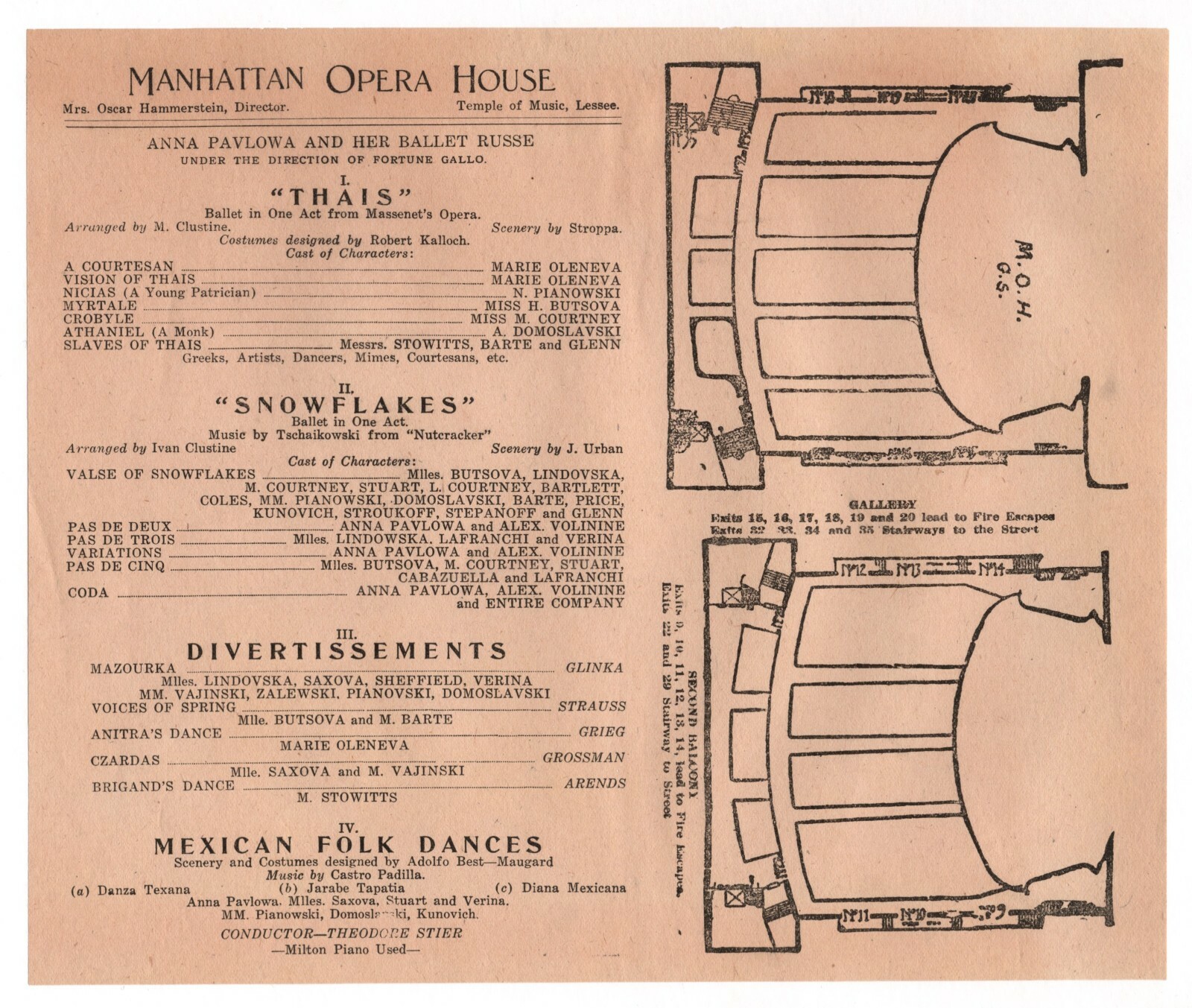 Mlle. ANNA PAVLOWA (Pavlova) and Ballet Russe 1921 Manhattan Opera House Program