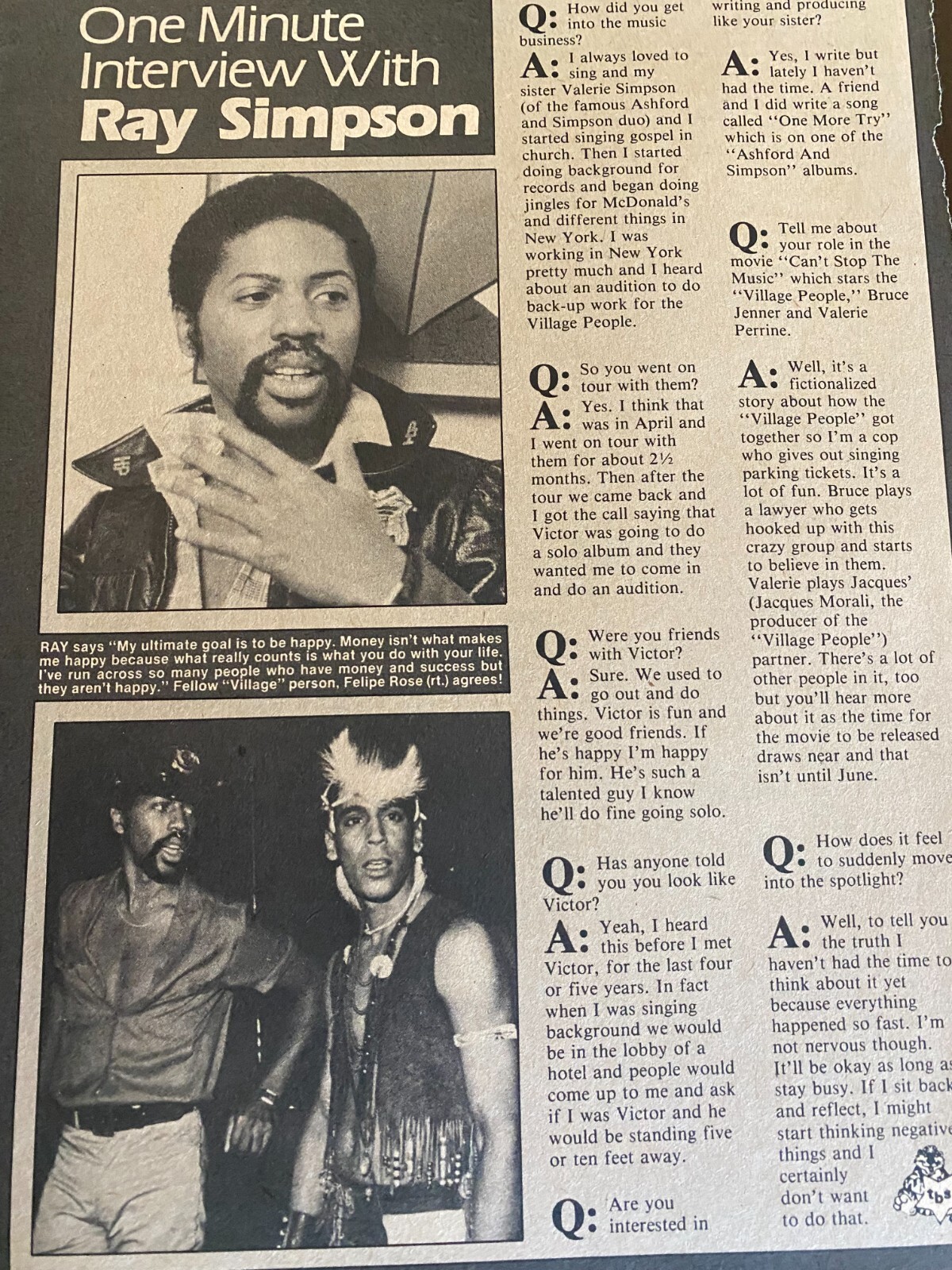 The Village People, Ray Simpson, Full Page Vintage Clipping