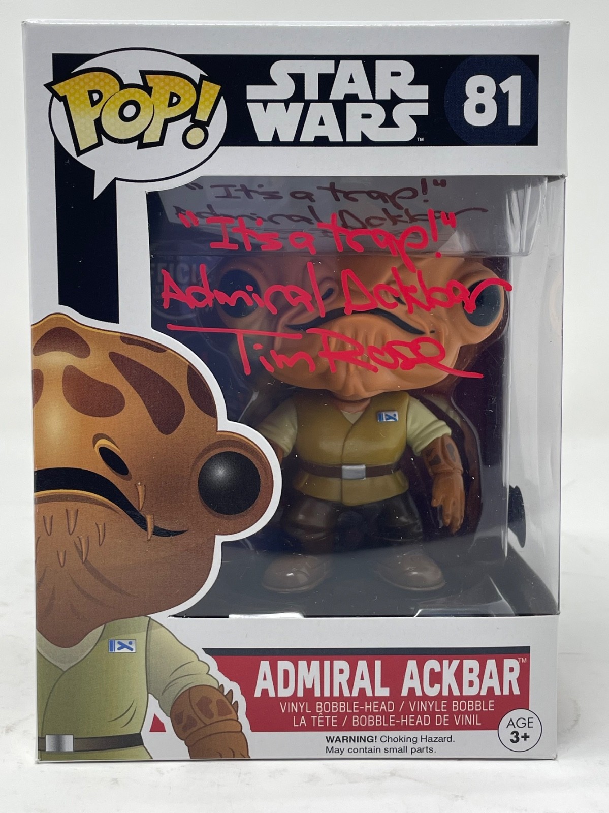 Tim Rose Signed Star Wars Admiral Ackbar Funko Pop #81 It’s A Trap Quote Beckett
