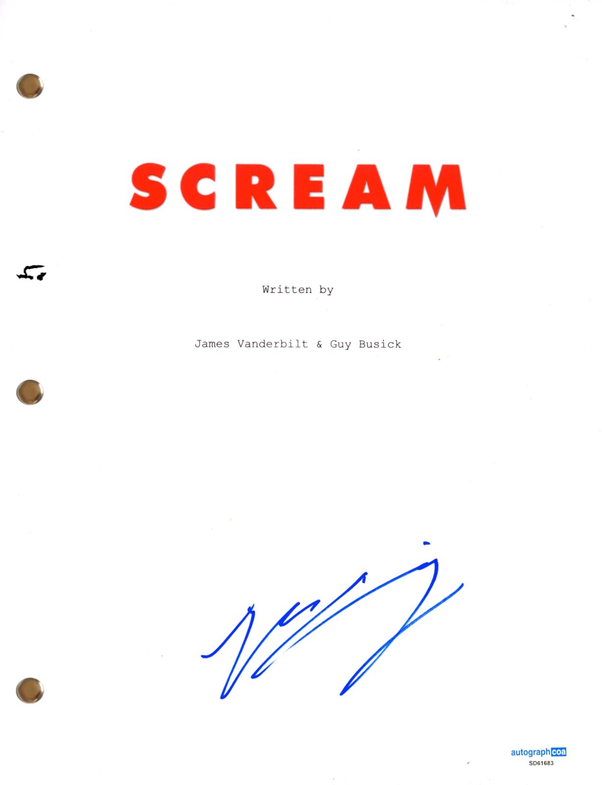 Mason Gooding “Scream 5” Signed Autograph Movie Script Full Screenplay ACOA COA