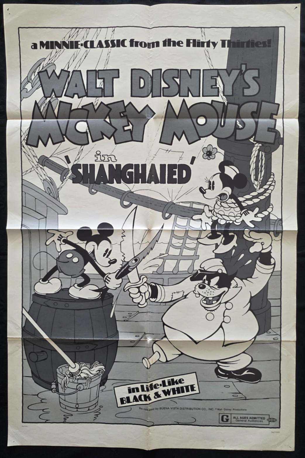 1934 “MICKEY MOUSE IN SHANGHAIED” 27X41″ folded 1 sheet R74 Disney
